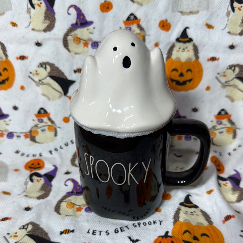 Rae Dunn Spooky Halloween Mug with Ghost Topper